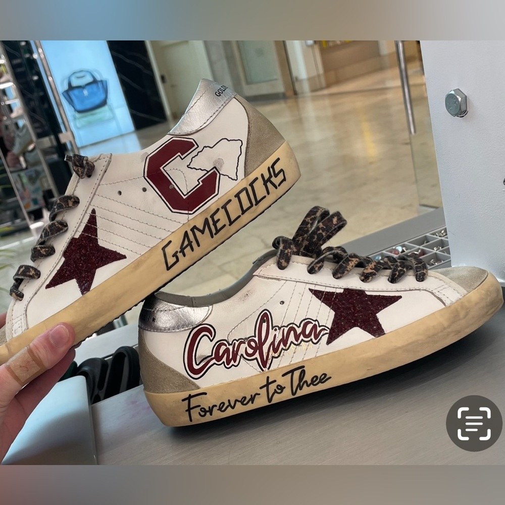 Golden Goose CUSTOM White & Burgundy Gamecocks Sneakers